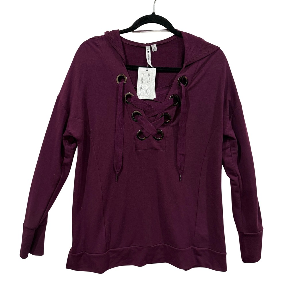 Cable & Gauge Women's‎ Deep Berry Lace Up Hoodie Sweatshirt Size L Z35587